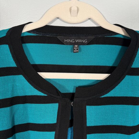 Ming Wang 2X Ombré Grid Knit Jacket Cardigan Sweater Striped Winkle Resistant - Picture 3 of 9